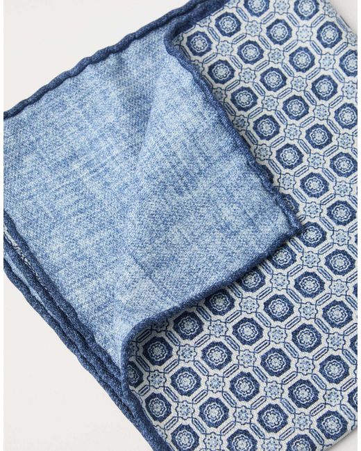 Brunello Cucinelli Blue Geometric Designed Pocket Square for men