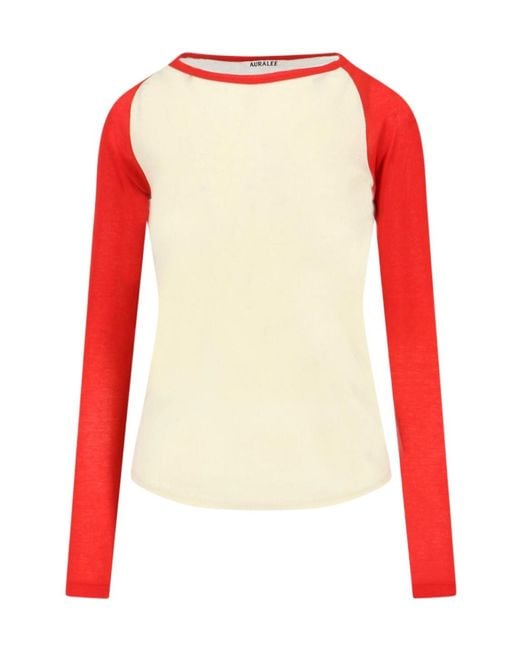 Auralee Red Long-Sleeved Crew Neck T-Shirt