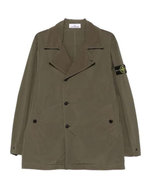 Stone Island Green Double-Breasted Coat for men