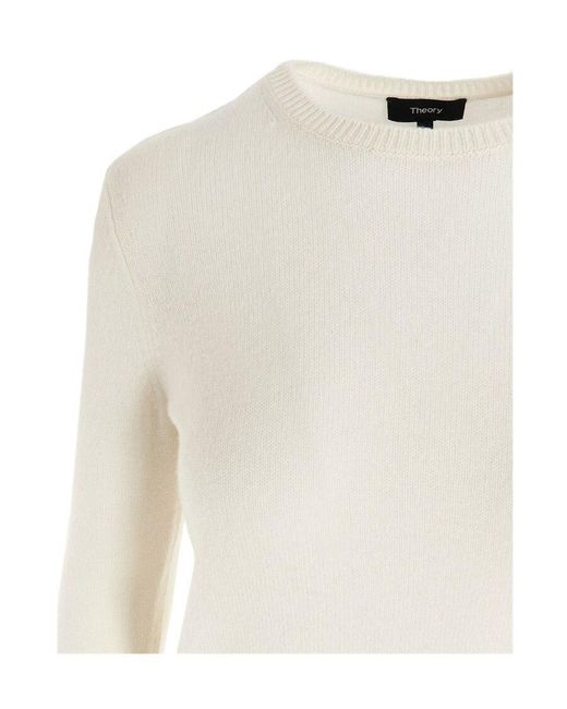 Theory White Long-Sleeved Crewneck Jumper