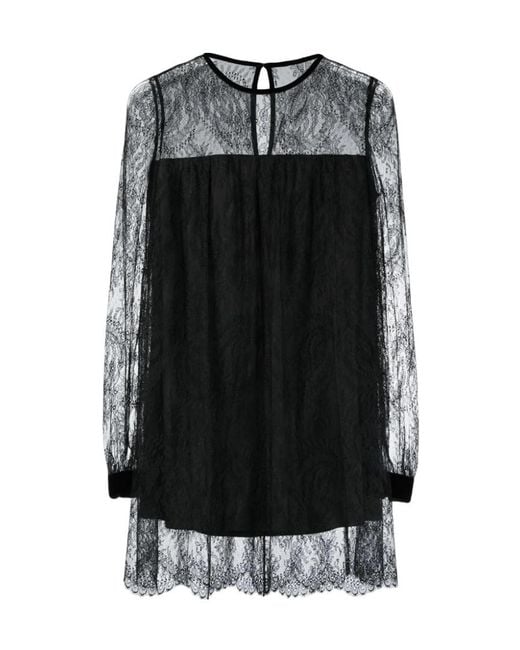 Saint Laurent Black Lace-Detail Layered Mini Dress