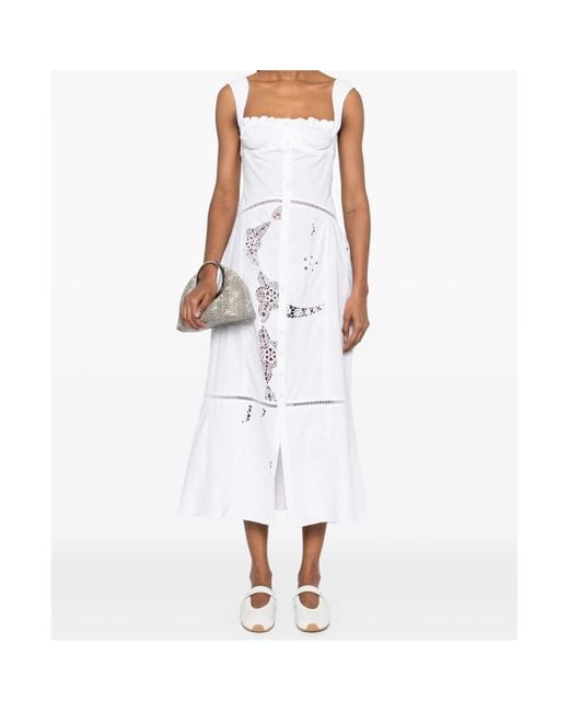 MARINE SERRE White Regenerated Unlined Midi Dress