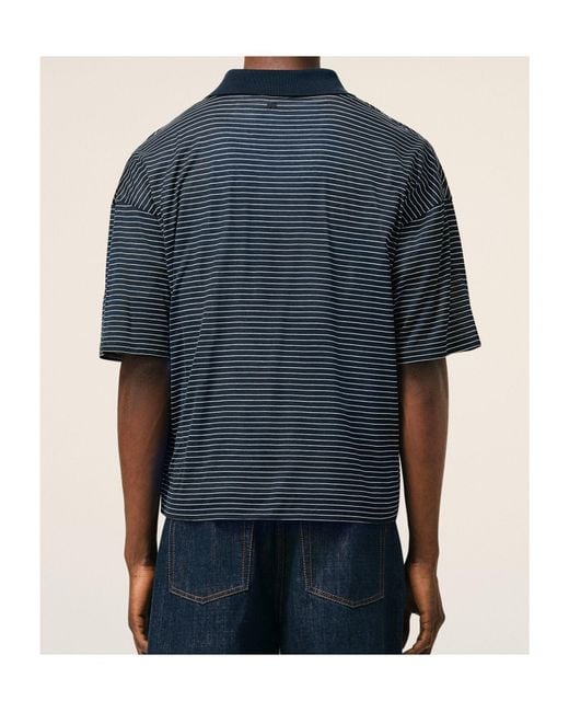 AMI Blue Striped Boxy Fit Polo With "Ami De Coeur" Patc