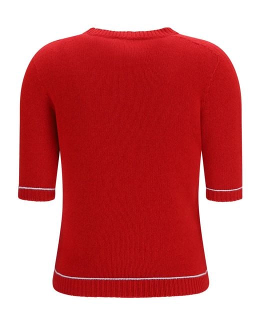 Fabiana Filippi Red Brushed Short-Sleeve Knitted Top