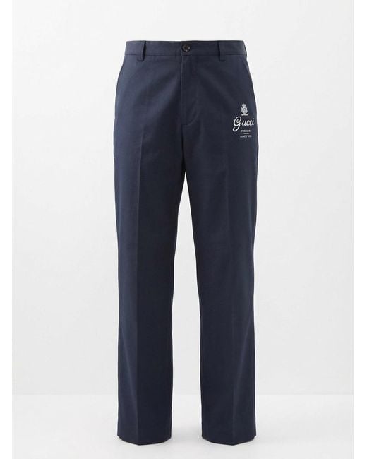 Gucci Blue Printed Twill Pants for men