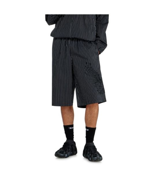 DIESEL Black Pinstriped Phoenix-Embroidered Shorts for men