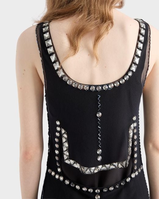 Prada Black Embroidered Tulle Mini-Dress