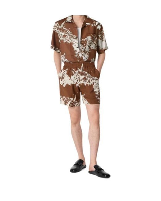 Bottega Veneta White Italian Postcard Silk Shorts for men