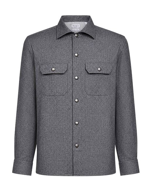 Brunello Cucinelli Gray Buttoned Overshirt for men