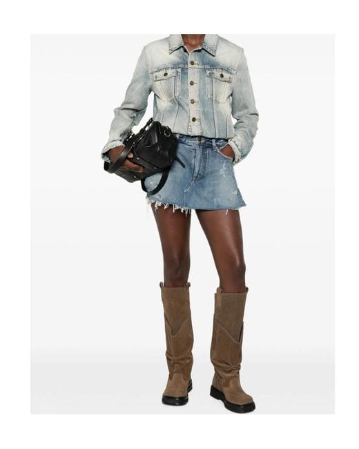 Balenciaga Blue Distressed Paint-Splatter Shorts