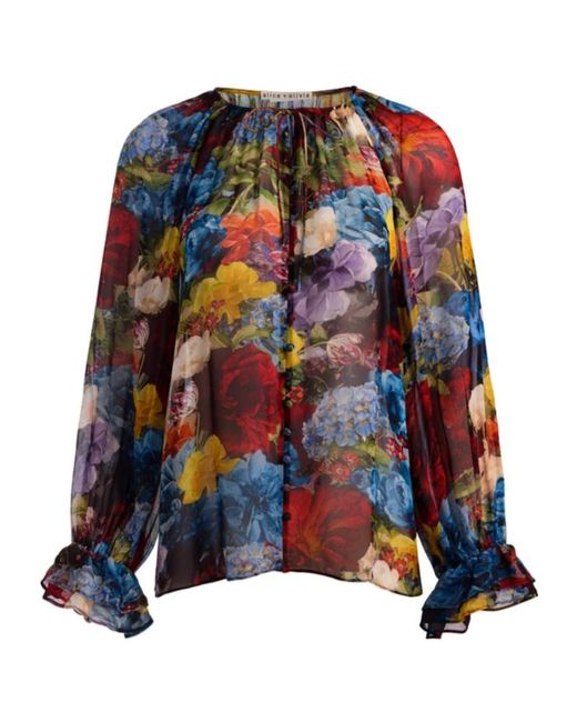 Alice + Olivia Multicolor Flourish Josephine Split-Neck Blouse