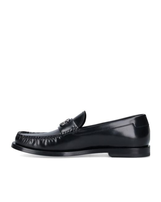 Dolce & Gabbana Black Logo-Plaque Gathered Detailed Loafers for men
