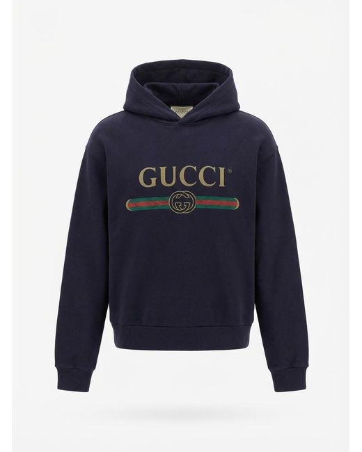 Gucci Blue Logo Print Hoodie for men