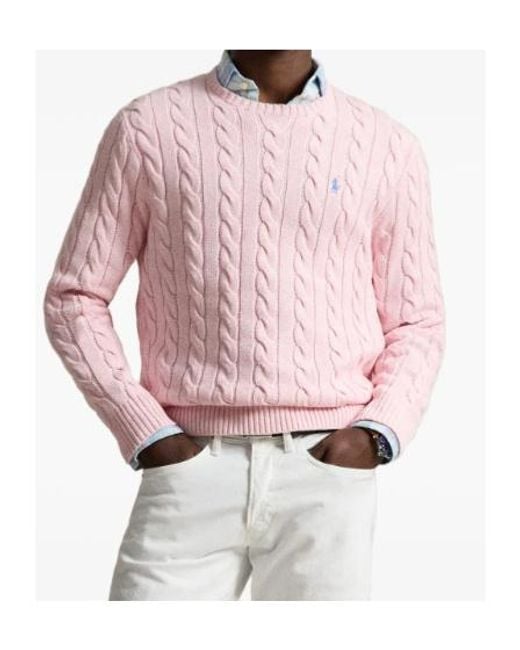 Polo Ralph Lauren Pink Logo Embroidered Cable-Knit Jumper for men