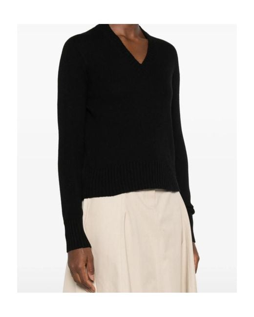 Aragona Black V-Neck Ribbed-Trim Sweater