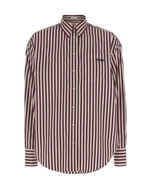 Brunello Cucinelli Red Striped Long Sleeved Shirt