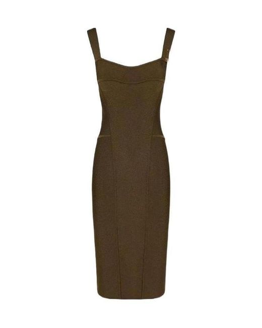 Versace Green Safety Pin-Detail Midi Dress