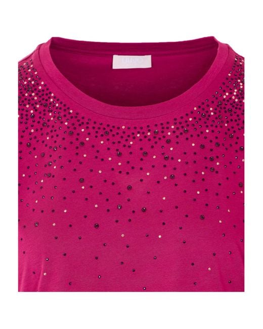 Liu Jo Pink Strass Crewneck T-Shirt