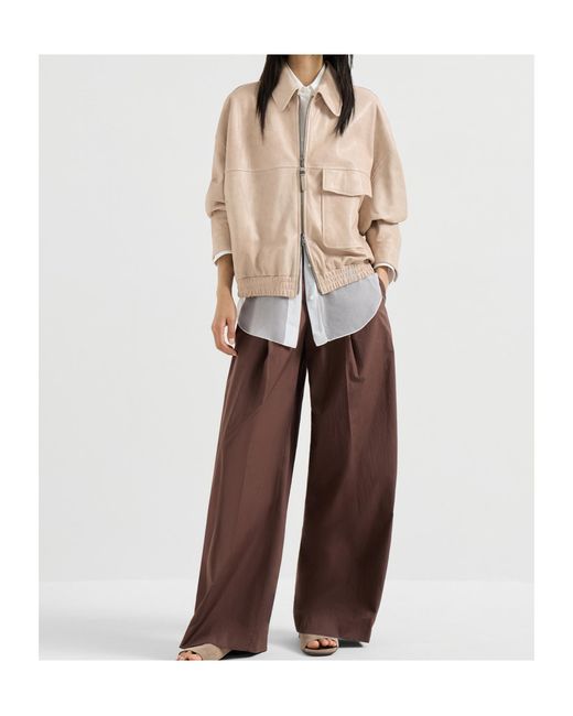 Brunello Cucinelli Natural Leather Bomber Jacket