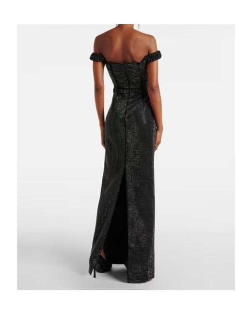 Roland Mouret Black Crystal-Embellished Off-Shoulder Gown