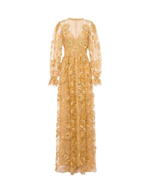 Alberta Ferretti Metallic Embroidered Long Tulle Dress