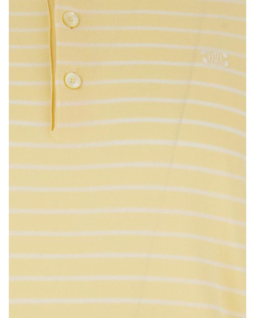 Céline Yellow Polo Shirt With Classic Collar And All-Over Striped Moti for men