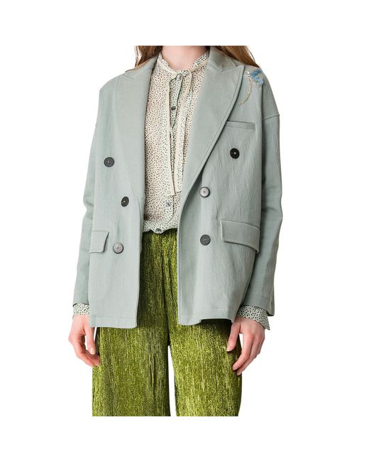 Forte_forte Green Double-Breasted Decorative Coat