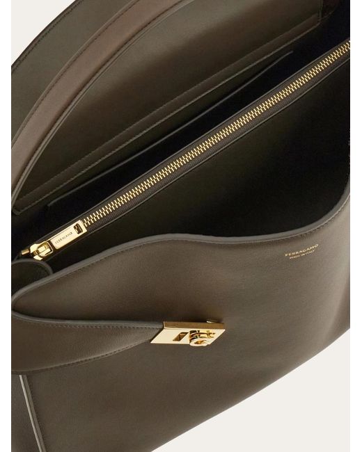 Ferragamo Brown Hug Soft Bicolor Shoulder Bag (L)