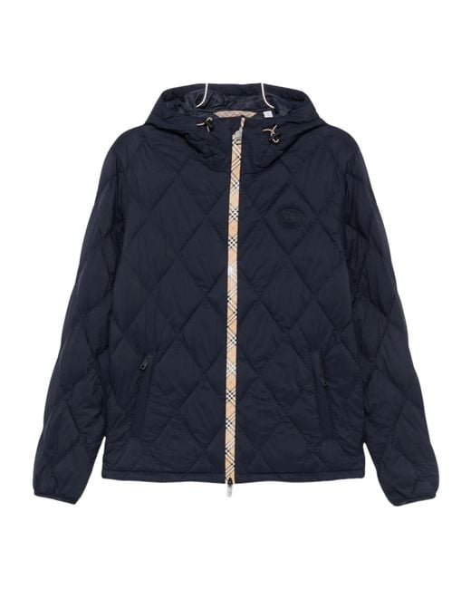 Burberry Blue Quilted Hooded Jacket for men