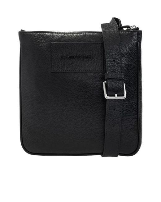 Emporio Armani Black Logo Patch Zipped Messenger Bag for men