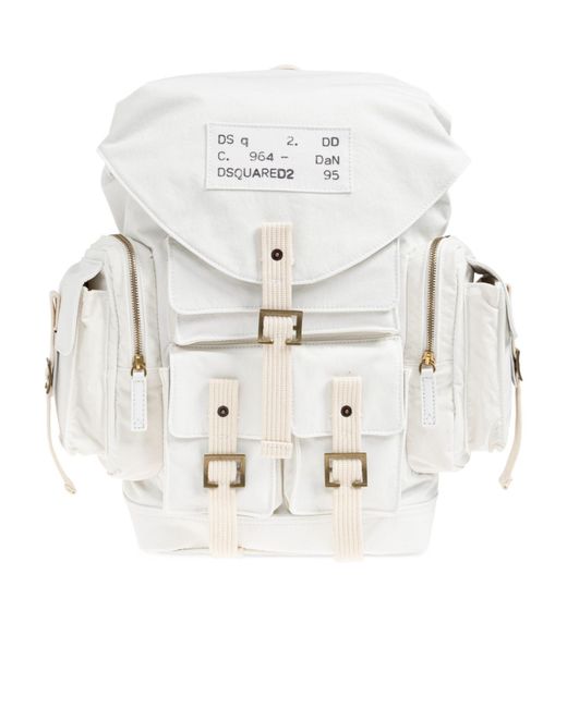 DSquared² White Cargo Multi-Pocket Backpack for men