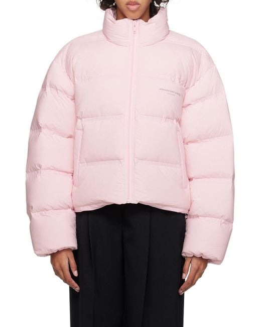 Alexander Wang Pink Logo Printed Zip-Up Puffer Jacket