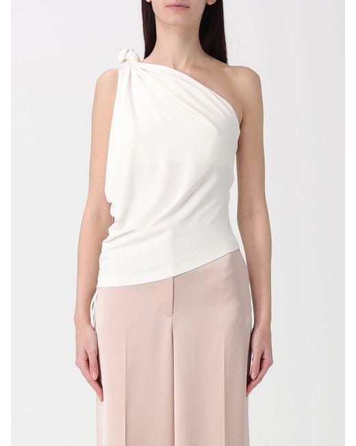 Pinko White One-Shoulder Knot Detail Top