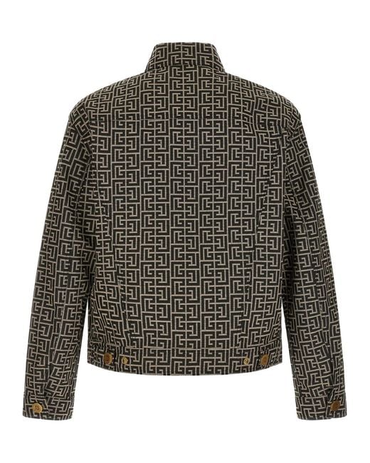 Balmain Green Long Sleeved Jacquard Monogram Jacket for men