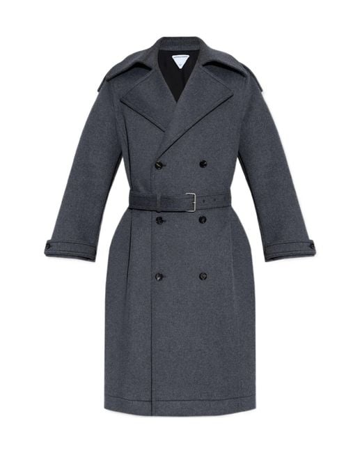 Bottega Veneta Blue Belted Double Breasted Coat for men
