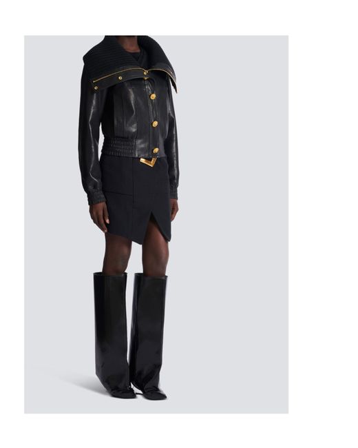 Balmain Black Leather Bomber Jacket