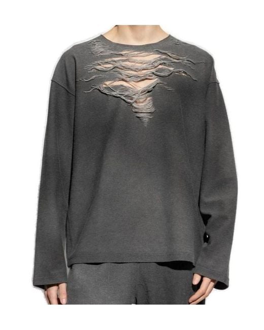 DIESEL Gray S-Ruben Distressed Sweatshirt for men