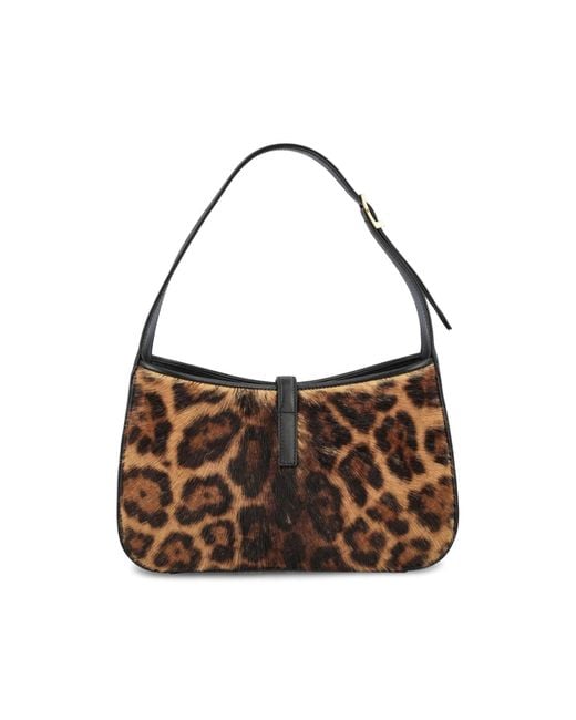 Saint Laurent Brown Leopard Patterned Logo Plaque Tote Bag