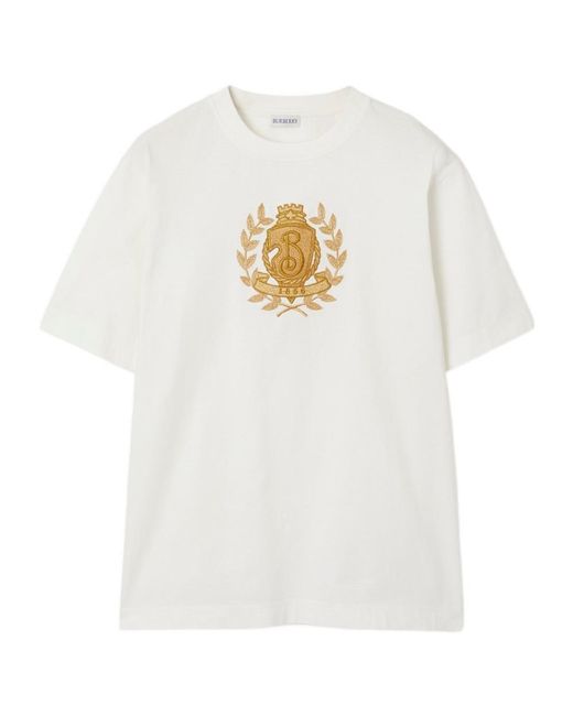 Burberry White Embroidered Crest T-Shirt for men