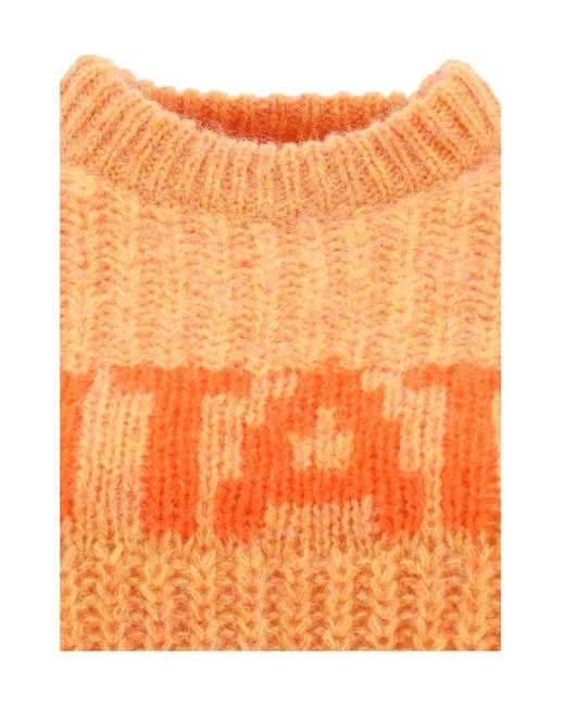 ROTATE BIRGER CHRISTENSEN Orange Logo Bubble Sleeve Short Sweater