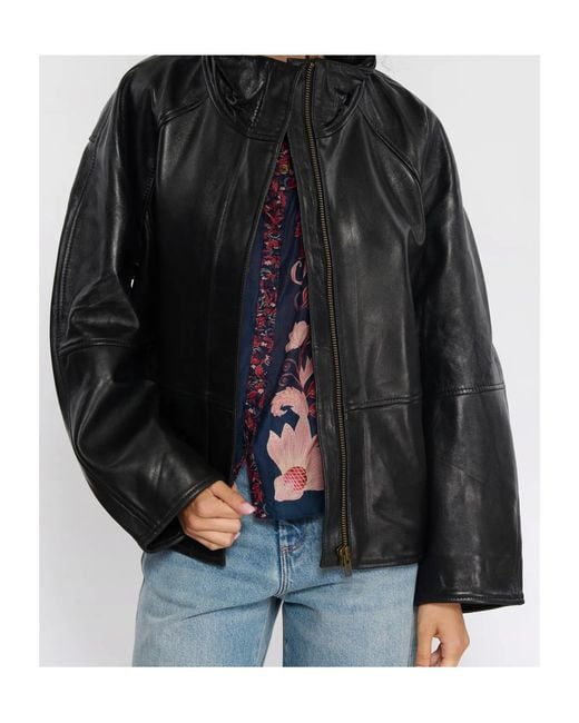 Soeur Blue Leather Jacket