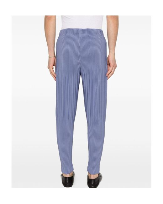 Homme Plissé Issey Miyake Blue Pleated Tapared Trousers for men