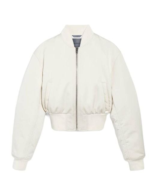 Balenciaga White Technical Faille Cropped Bomber Jacket