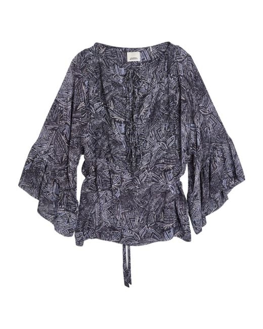 Isabel Marant Blue Tekia Printed Silk Blouse