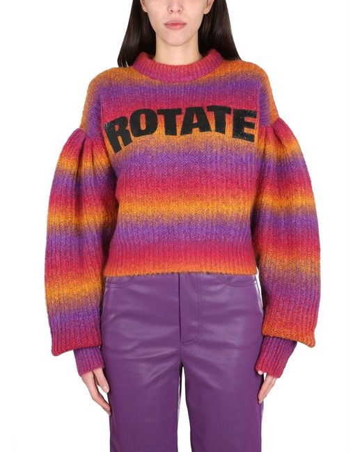 ROTATE BIRGER CHRISTENSEN Red Intarsia-Logo Striped Cropped Jumper