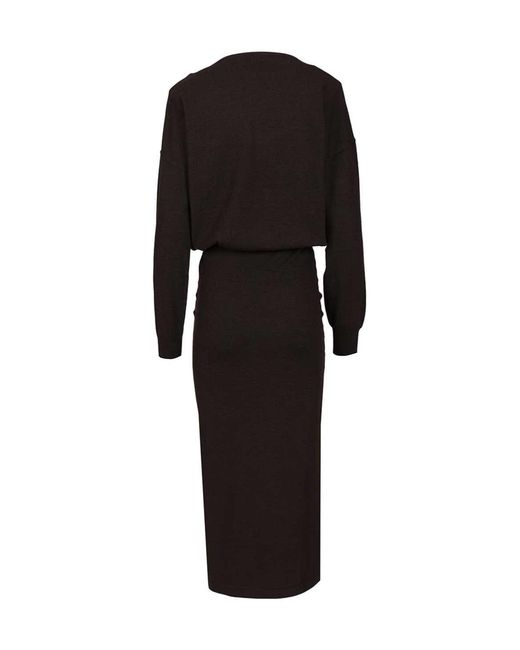 P.A.R.O.S.H. Black Boat-Neck Midi Dress