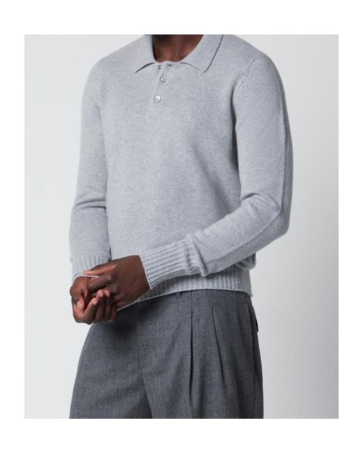 Drumohr Gray Long-Sleeved Polo Collar Sweater for men