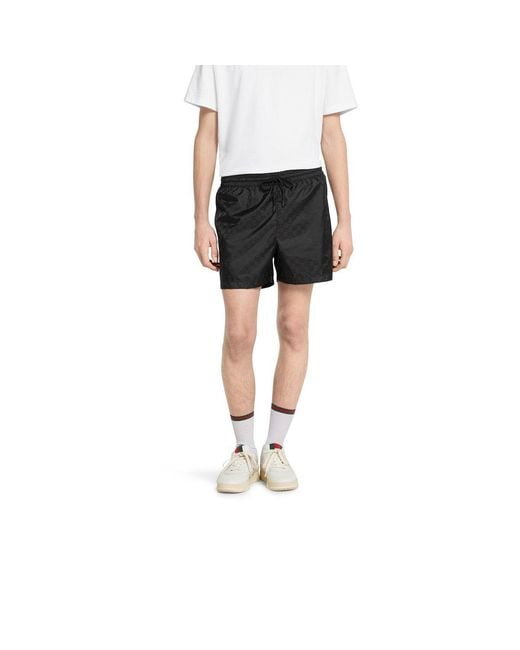 Gucci Black Monogrammed Drawstring Swim Shorts for men