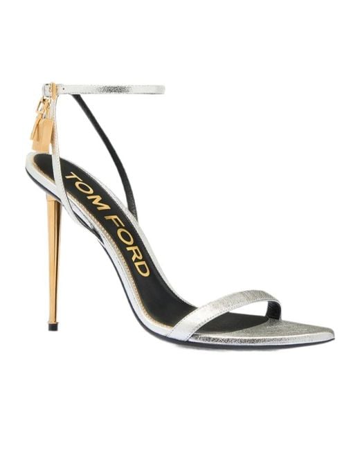 Tom Ford White Padlock-Detail Metallic Sandals