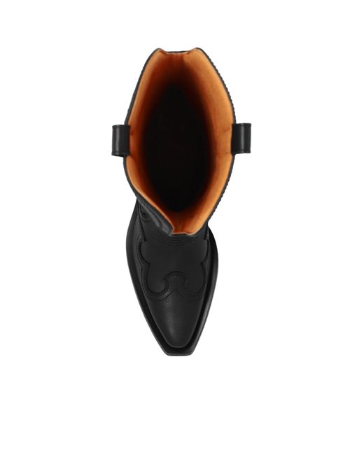 Ganni Black Cowboy Boots With A Pattern